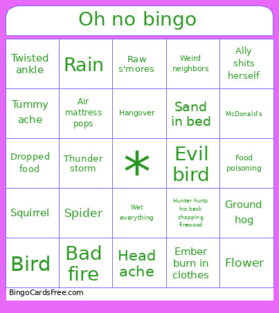 Oh No Bingo Card