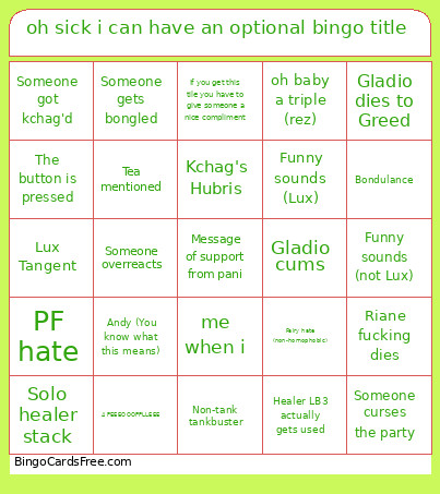 Oh Sick I Can Have An Optional Title Bingo Card