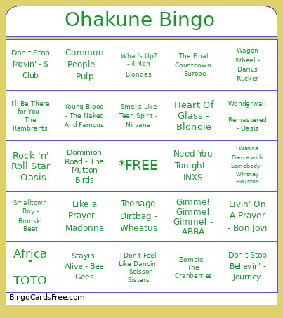 Ohakune Bingo Card