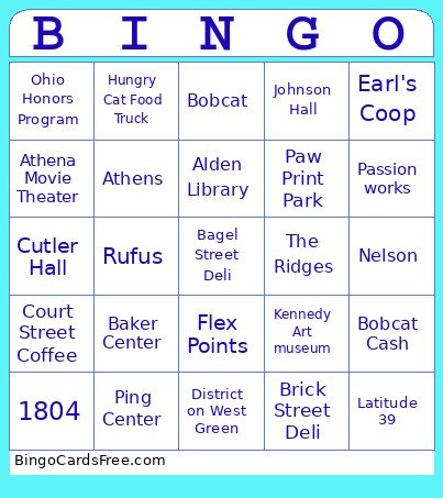 Ohio University Bingo Card