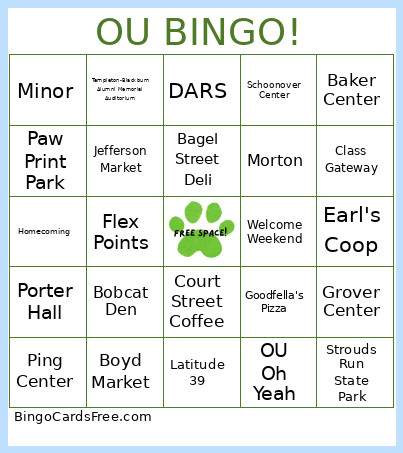 Ohio University Bingo Card