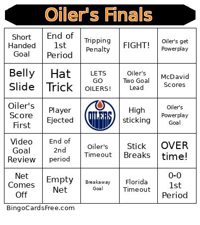 Oiler's Finals Bingo
