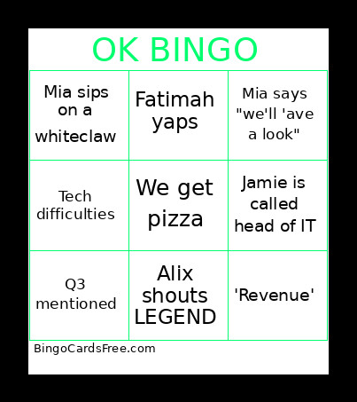 OK COOL Bingo Card