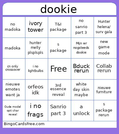 okkkkk Bingo Cards Free Pdf Printable Game, Title: dookie