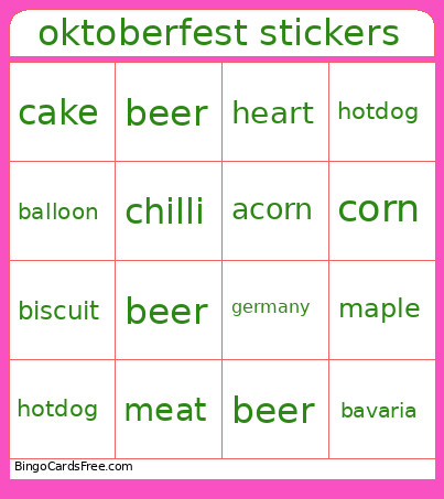 Oktoberfest Stickers Bingo Card