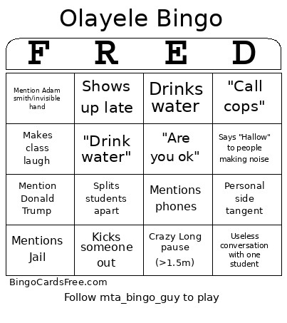 Olayele Bingo Card