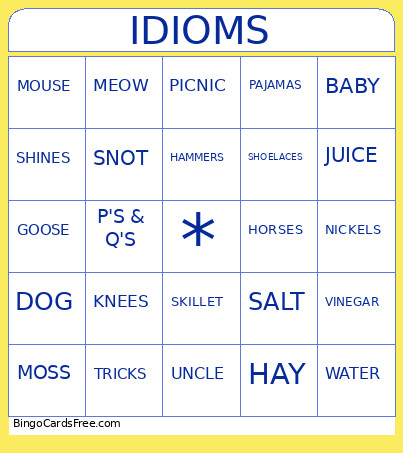 Old Fashioned Sayings Bingo Card