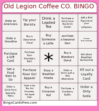 Old Legion Coffee CO. Bingo Card
