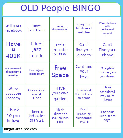 Old People Bingo Card