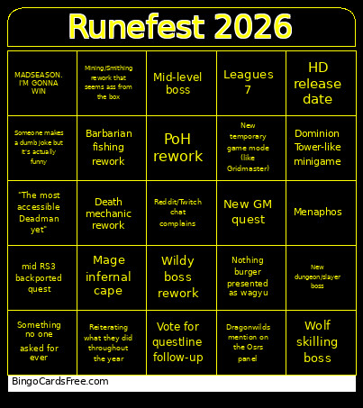 Old School Runescape Runefest 2026 Bingo Card