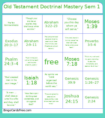 Old Testament Doctrinal Mastery Sem 1 Bingo Card