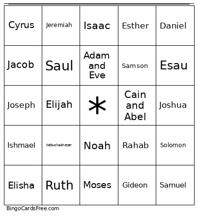 Old Testament Names Bingo Card