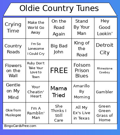 Oldie Country Tunes Bingo Card