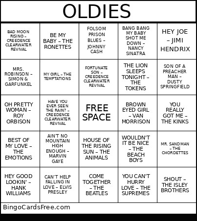 OLDIES Bingo Card