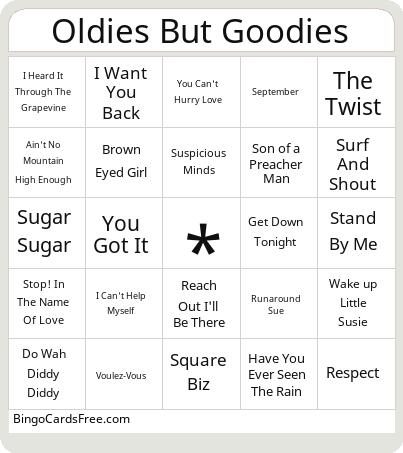 Oldies But Goodies Bingo Cards Free Pdf Printable Game, Title: Oldies But Goodies