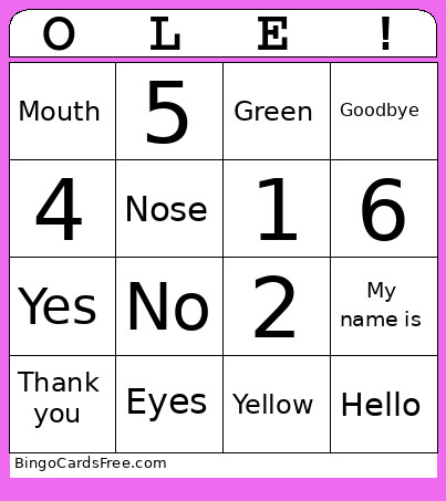OLE - Spanish Review Bingo Card