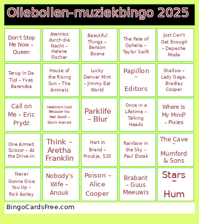 Oliebollen-muziek 2025 Bingo Card