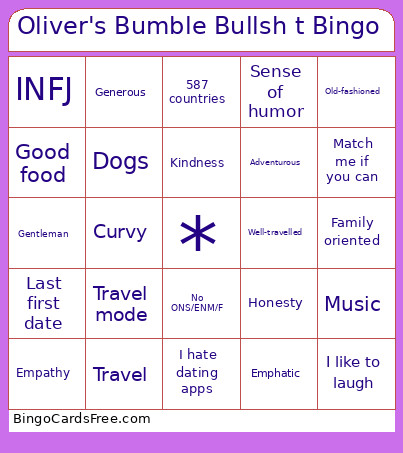 Oliver's Bumble Bullsh T Bingo Card