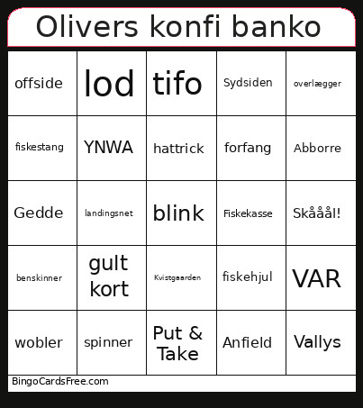 Olivers Konfi Banko Bingo Card