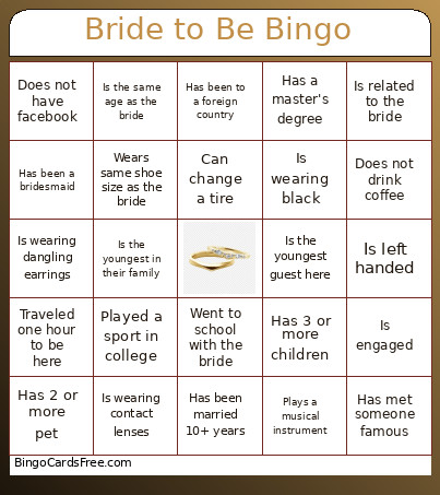 Olivia's Bridal Shower Bingo Card