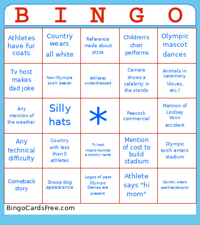 Olympic Bingo Card