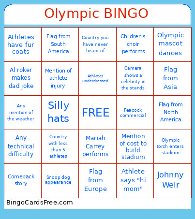 Olympic Bingo Card 3