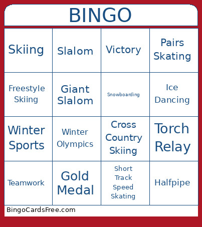Olympic Bingo Card 2