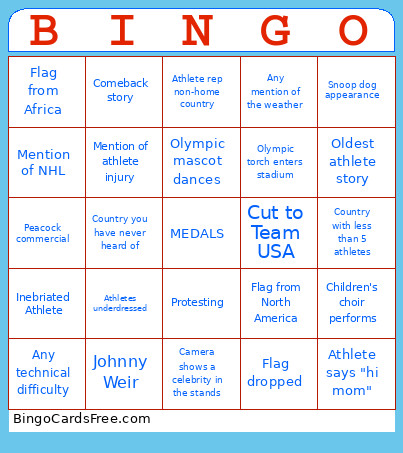 Olympics 2026 Bingo Card