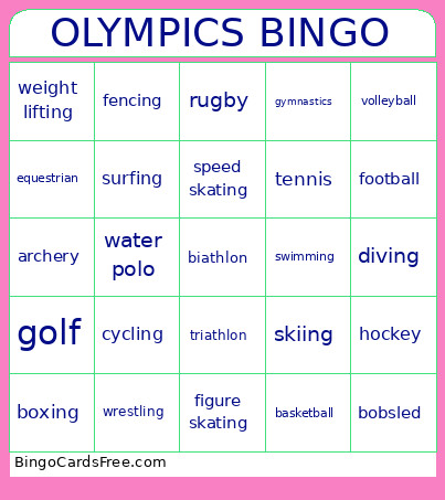 OLYMPICS Bingo Card