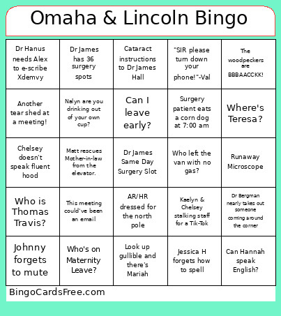 Omaha & Lincoln Bingo Card