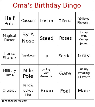 Oma's Birthday Bingo Card