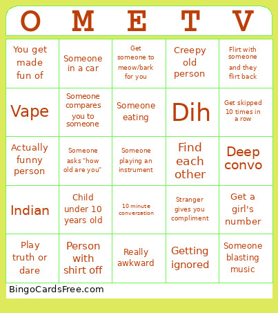 Omegle Bingo Card