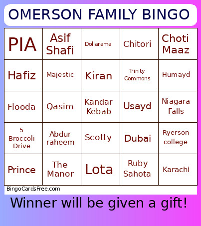 OMERSON FAMILY Bingo Card