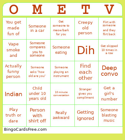OMETV Bingo Card