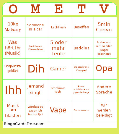 Ometv Bingo Card