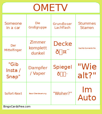 OMETV Bingo Card