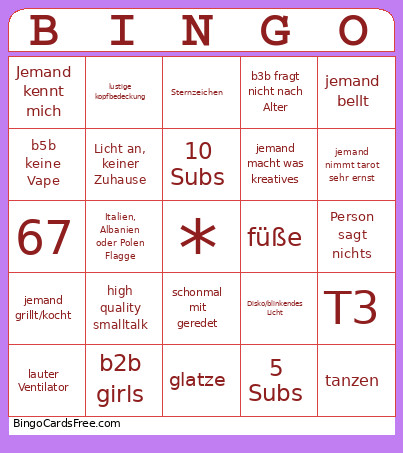 Ometv Bingo Card