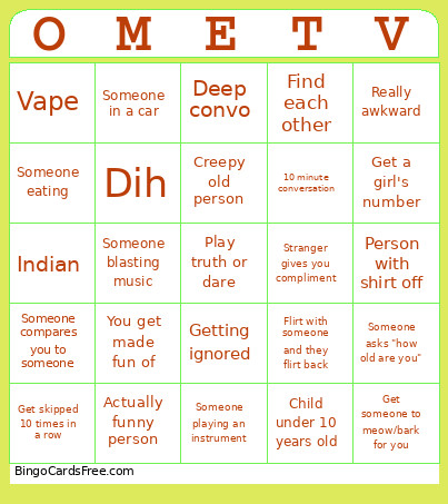 Ometv Bingo Card