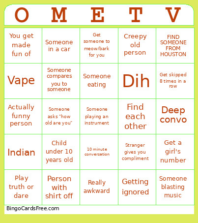 OMETV Bingo Card