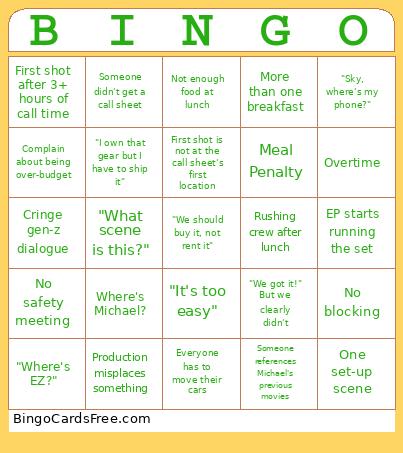 On-Set Bingo Card