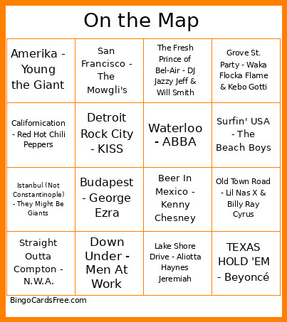 On The Map Bingo Card