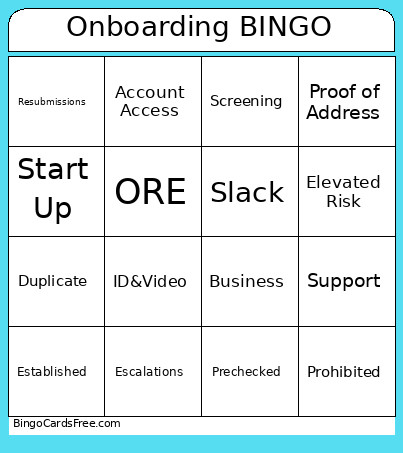 Onboarding Bingo Card