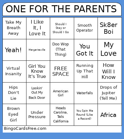 One For The Parents Bingo Card