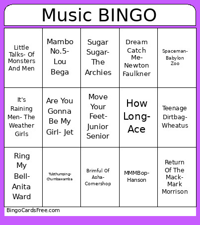 One Hit Bingo Card
