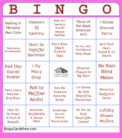 One Hit Wonder Bingo Card