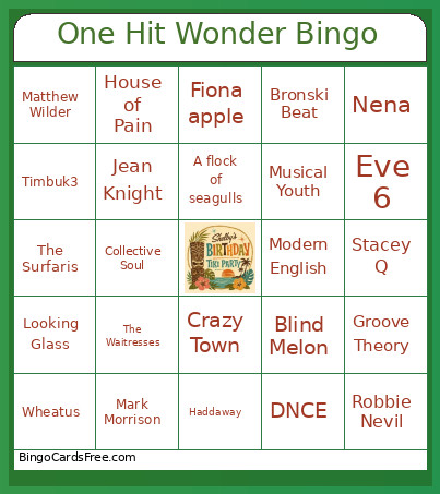 One Hit Wonder Bingo Card