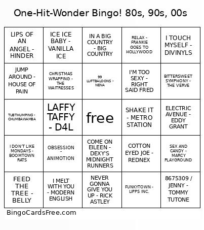 One-Hit-Wonder ! 80s, 90s, 00s Bingo Card
