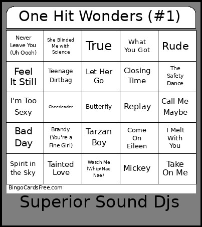 One Hit Wonders (#1) Bingo Card