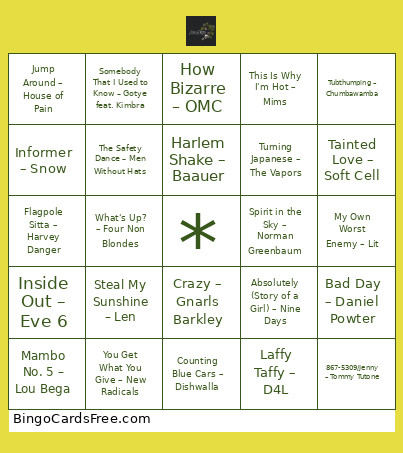 One Hit Wonders Bingo Card