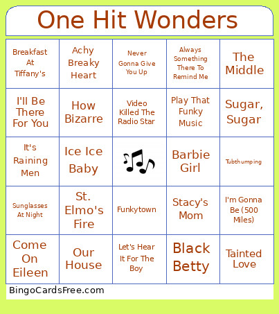 One Hit Wonders Bingo Card